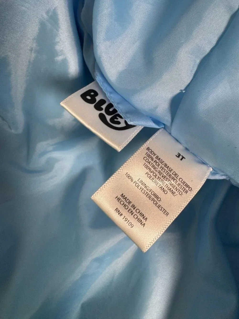 Bluey Kids Rain Jacket Hood Size 3T Blue Outdoor Lined